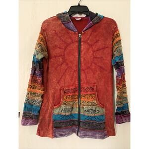 Greater Good Network Boho Multicolor Cotton Zip Women's Hooded Jacket S/M Used